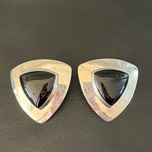 Vintage Sterling Silver Reve Signed Earrings Modernist 80’s Black Onyx 925